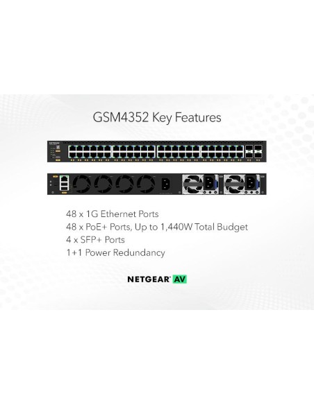 Netgear GSM4352-100NES - M4350-48G4XF Switch gestionable 48 puertos 1GB PoE+ más 4 puertos SFP+ apilable