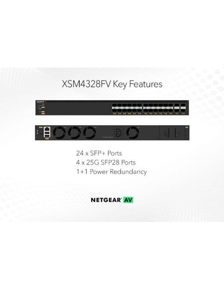 Netgear XSM4328FV-100NES - M4350-24F4V switch gestionable 24xSFP+ más 4 puertos SFP28 (1GB,10GB,25GB) puertos para apilar