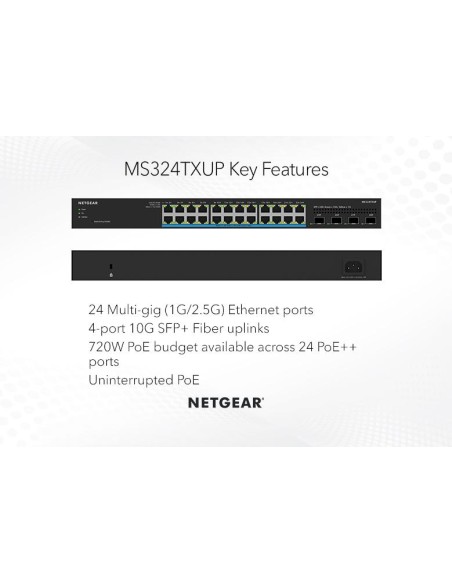 Netgear MS324TXUP-100EUS - Smart switch de 24 puertos multigigabit Ethernet Ultra60 PoE++ con 4 puertos SFP+